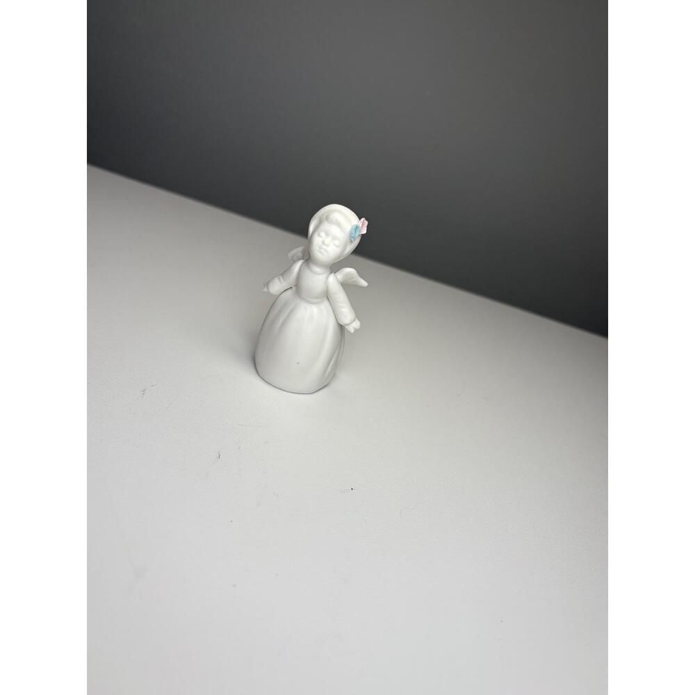 White Pink Blue Porcelain Angel Figurine 3 1/4in Cherub, kissing girl